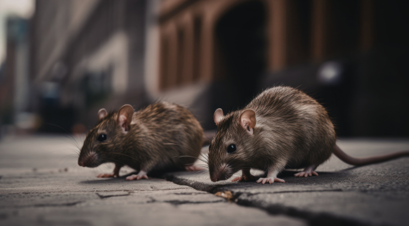 A picture of rats on a street, aka the culprits of the spread of hantavirus.