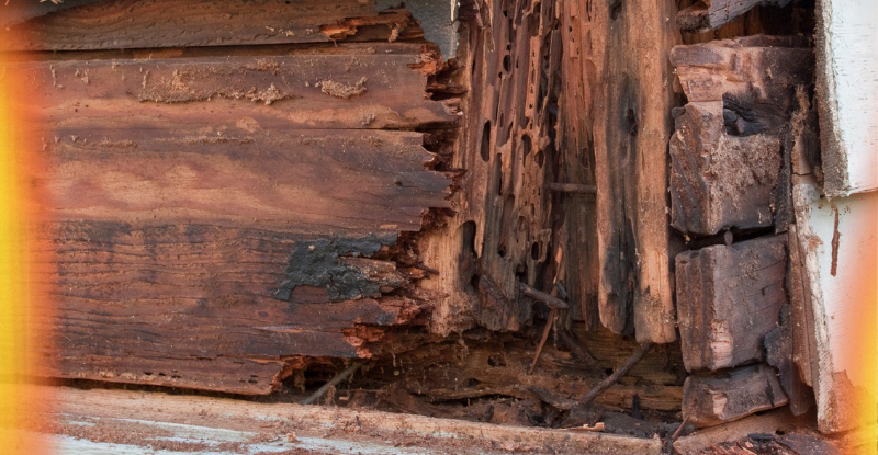 An image showing excessive structural damage to a home that is hidden behind siding.